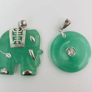 2 Vintage Natural Jade Sterling Silver pendants